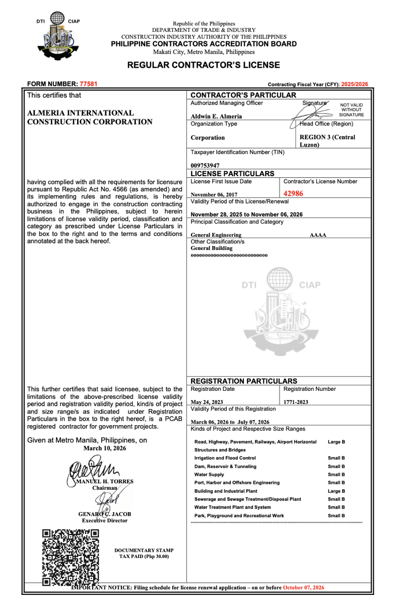 PCAB Regular Contractor's License